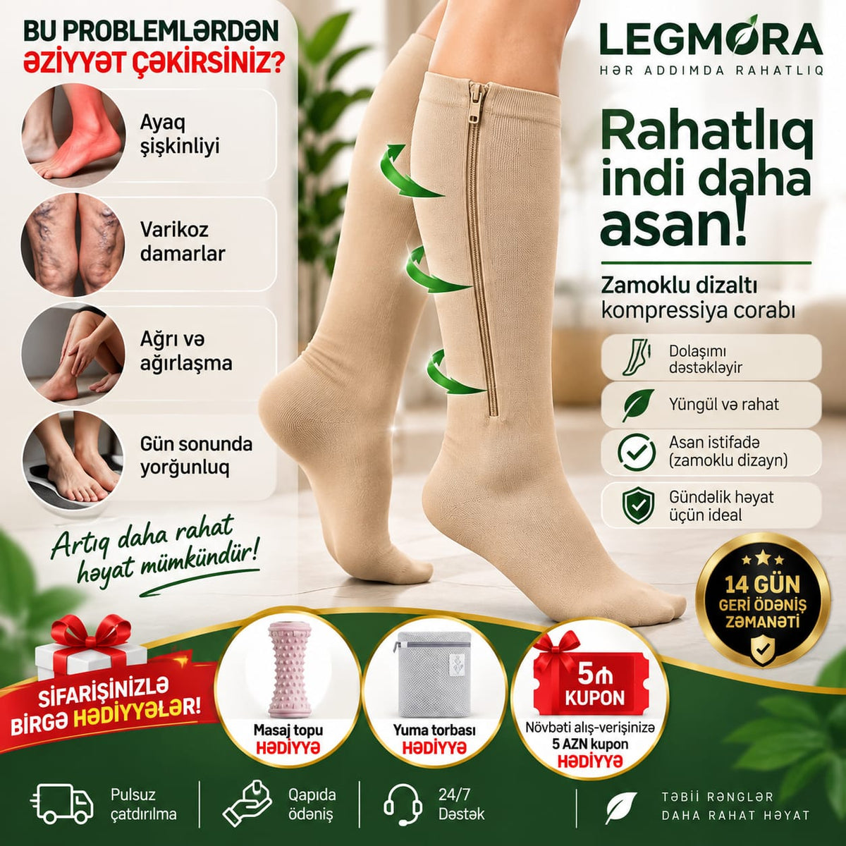 LEGMORA™ Zamoklu Kompressiya Corabı
